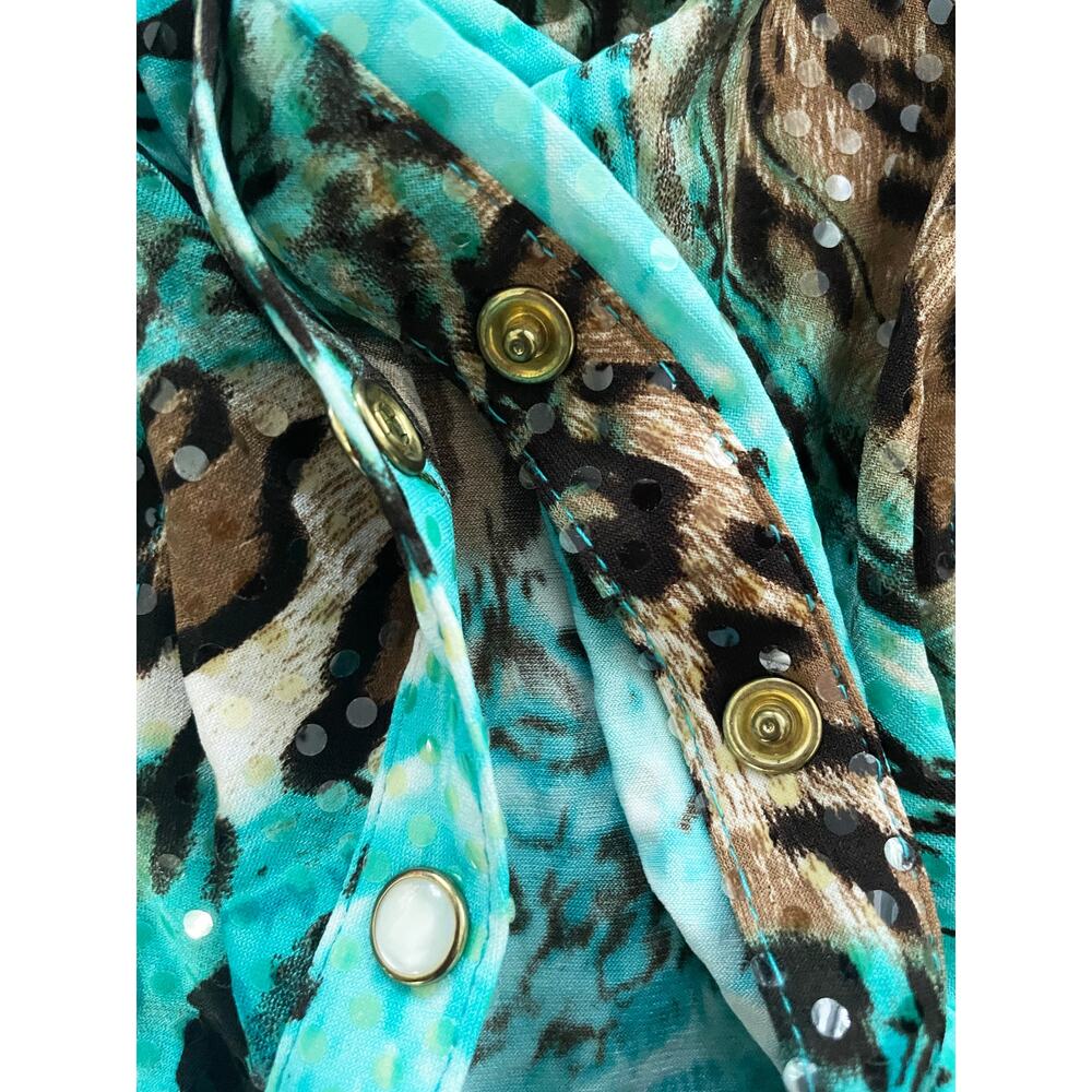 Cache Vintage Rhinestone Embellished Animal Print Snap-Front Top Sz S - Picture 10 of 13